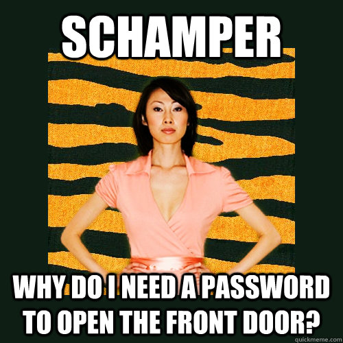 Schamper Why do I need a password to open the front door? - Schamper Why do I need a password to open the front door?  Tiger Mom