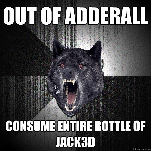 out of adderall Consume entire bottle of jack3d  Insanity Wolf
