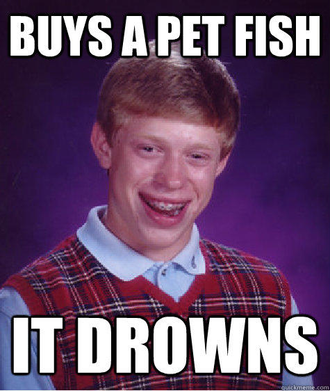 buys a pet fish it drowns  - buys a pet fish it drowns   Bad Luck Brian