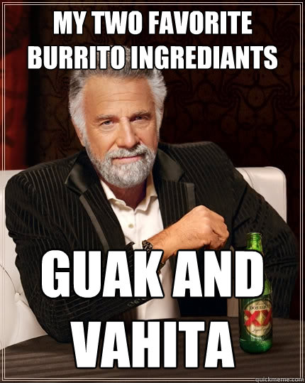My two favorite BUrrito INgrediants Guak and Vahita  The Most Interesting Man In The World
