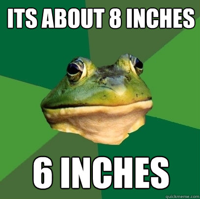 its about 8 inches 6 inches  Foul Bachelor Frog