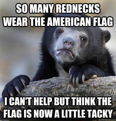 so many rednecks wear the american flag i can't help but think the flag is now a little tacky   Confession Bear