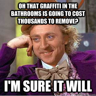 Oh that graffiti in the bathrooms is going to cost thousands to remove? I'm sure it will   Condescending Wonka