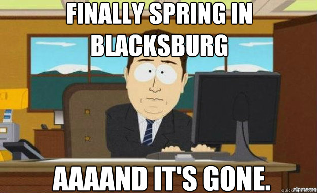 Finally spring in blacksburg AAAAND IT'S gone. Caption 3 goes here Caption 4 goes here  aaaand its gone