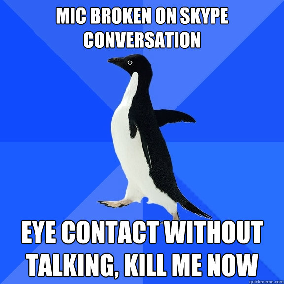 mic broken on skype conversation eye contact without talking, kill me now  Socially Awkward Penguin