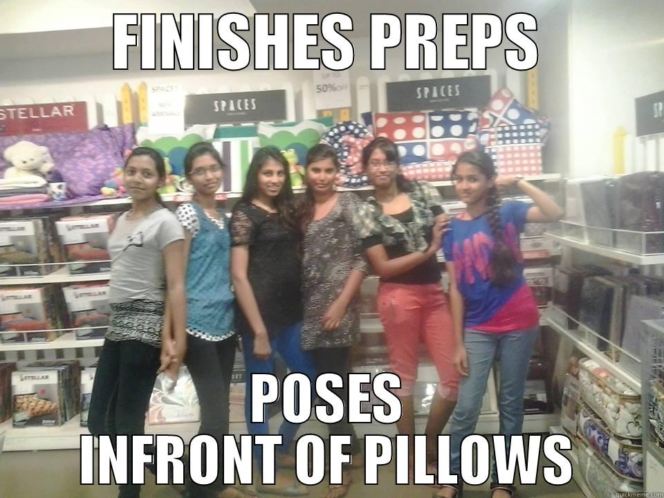 FINISHES PREPS POSES INFRONT OF PILLOWS Misc