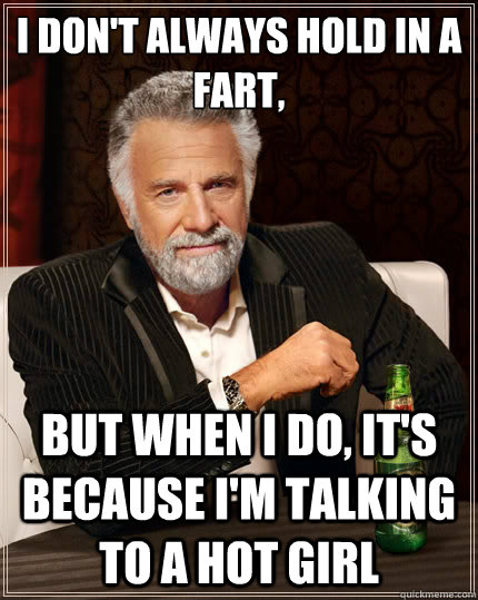 I don't always hold in a fart, But when i do, It's because i'm talking to a hot girl  The Most Interesting Man In The World