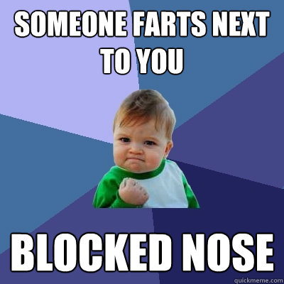 Someone farts next to you Blocked nose  Success Kid