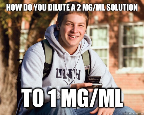 How do you dilute a 2 mg/mL solution To 1 mg/mL  College Freshman