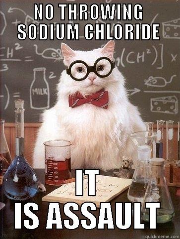 NO THROWING SODIUM CHLORIDE IT IS ASSAULT Chemistry Cat
