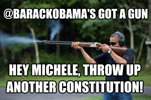 @barackObama's Got A Gun hey Michele, throw up another constitution!   