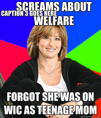 screams about welfare forgot she was on WIC as teenage mom Caption 3 goes here - screams about welfare forgot she was on WIC as teenage mom Caption 3 goes here  Sheltering Suburban Mom