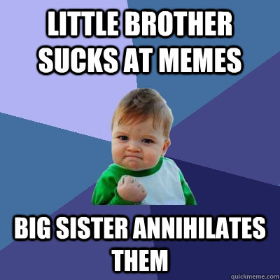 little brother sucks at memes big sister annihilates them  Success Kid