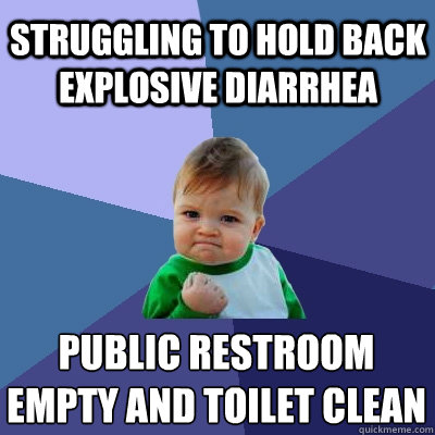 struggling to hold back explosive diarrhea  public restroom empty and toilet clean
 - struggling to hold back explosive diarrhea  public restroom empty and toilet clean
  Success Kid