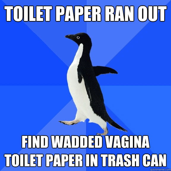 Toilet Paper Ran Out Find wadded vagina toilet paper in trash can  Socially Awkward Penguin