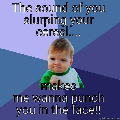 THE SOUND OF YOU SLURPING YOUR CEREAL.... MAKES ME WANNA PUNCH YOU IN THE FACE!! Success Kid