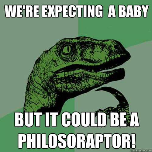 We're expecting  a baby but it could be a philosoraptor!  Philosoraptor