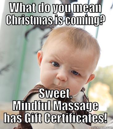 WHAT DO YOU MEAN CHRISTMAS IS COMING? SWEET, MINDFUL MASSAGE HAS GIFT CERTIFICATES! skeptical baby