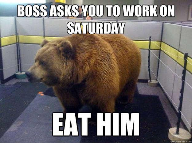 boss asks you to work on saturday eat him - boss asks you to work on saturday eat him  Office Grizzly