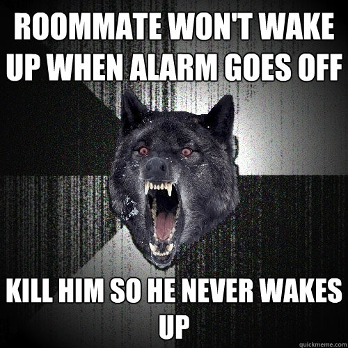 roommate won't wake up when alarm goes off kill him so he never wakes up   Insanity Wolf