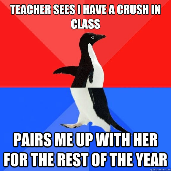 Teacher sees I have a crush in class pairs me up with her for the rest of the year  Socially Awksome Penguin