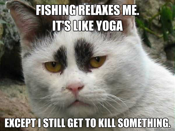 Fishing relaxes me.
It's like yoga 
Except I still get to kill something.  Ron Swanson Cat