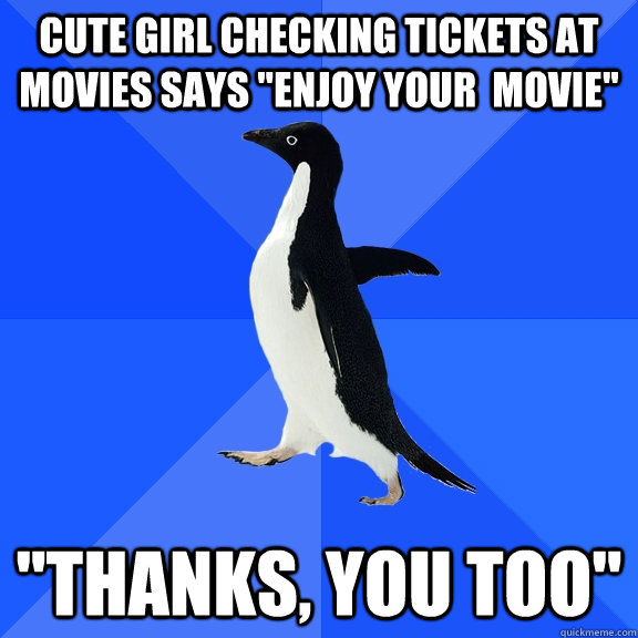 cute girl checking tickets at movies says 