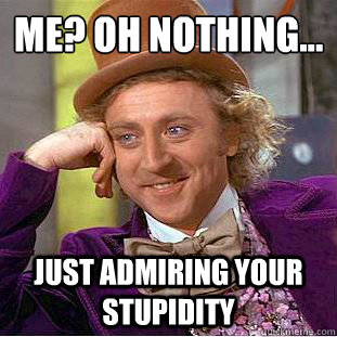 Me? oh nothing... just admiring your stupidity  Condescending Wonka