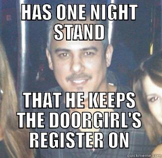 HAS ONE NIGHT STAND THAT HE KEEPS THE DOORGIRL'S REGISTER ON Misc