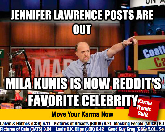 Jennifer lawrence posts are out  mila kunis is now reddit's favorite celebrity  - Jennifer lawrence posts are out  mila kunis is now reddit's favorite celebrity   Mad Karma with Jim Cramer