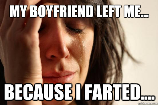 my boyfriend left me... Because i farted....  First World Problems