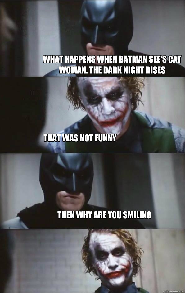 what happens when batman see's cat woman. the dark night rises that was not funny Then why are you smiling  - what happens when batman see's cat woman. the dark night rises that was not funny Then why are you smiling   Batman Panel