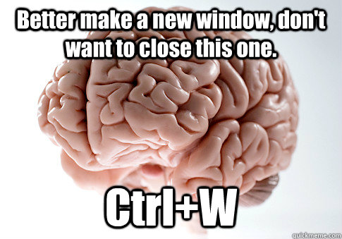 Better make a new window, don't want to close this one. Ctrl+W  Scumbag Brain