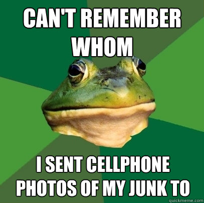 can't remember whom i sent cellphone
photos of my junk to  Foul Bachelor Frog