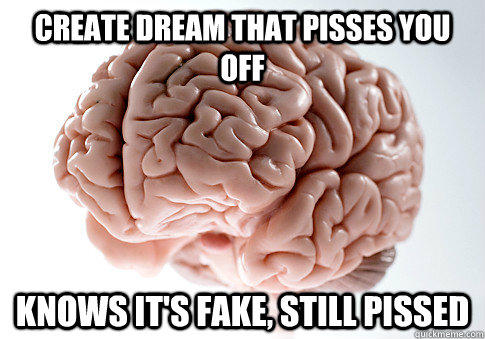 create dream that pisses you off knows it's fake, still pissed - create dream that pisses you off knows it's fake, still pissed  Scumbag Brain