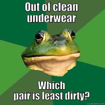OUT OF CLEAN UNDERWEAR WHICH PAIR IS LEAST DIRTY? Foul Bachelor Frog
