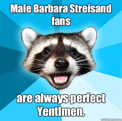 Male Barbara Streisand fans are always perfect Yentlmen.   Lame Pun Coon