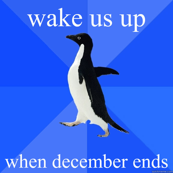wake us up when december ends  Socially Awkward Penguin