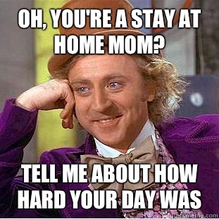 Oh, you're a stay at home mom? Tell me about how hard your day was  Condescending Wonka