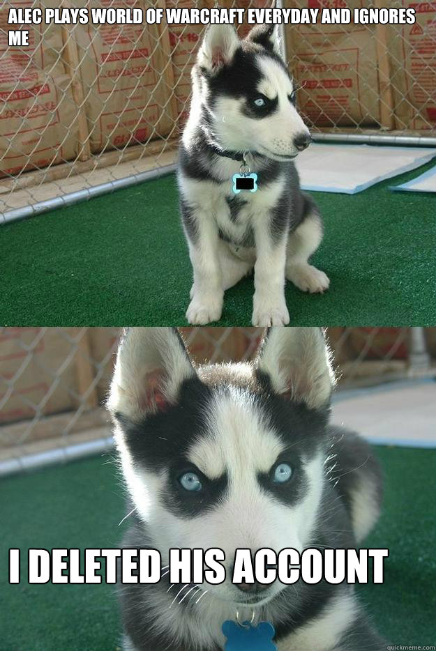 alec plays world of Warcraft everyday and ignores me i deleted his account  Insanity puppy