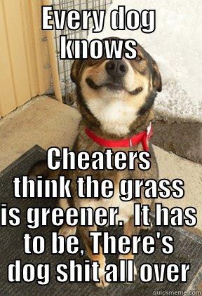 EVERY DOG KNOWS CHEATERS THINK THE GRASS IS GREENER.  IT HAS TO BE, THERE'S DOG SHIT ALL OVER Good Dog Greg