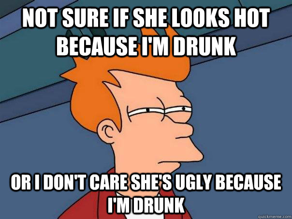 Not sure if she looks hot because i'm drunk or i don't care she's ugly because i'm drunk  Futurama Fry