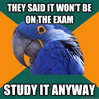 They said it won't be on the exam Study it anyway  Paranoid Parrot