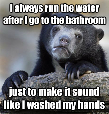 I always run the water after I go to the bathroom just to make it sound like I washed my hands  Confession Bear