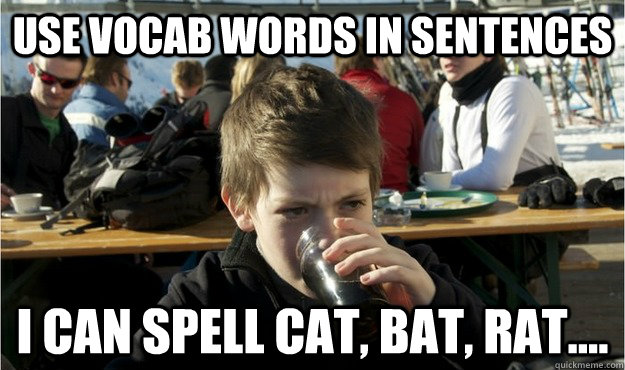 Use Vocab words in sentences I can spell cat, bat, rat....  Lazy Elementary Student