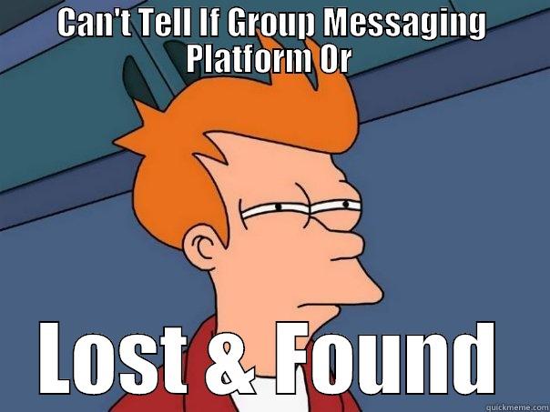 CAN'T TELL IF GROUP MESSAGING PLATFORM OR  LOST & FOUND Futurama Fry