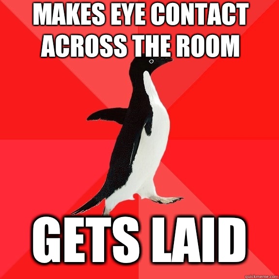 Makes eye contact across the room gets laid - Makes eye contact across the room gets laid  Socially Awesome Penguin