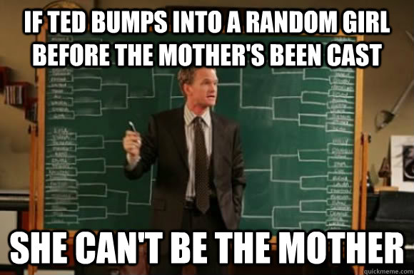 If Ted Bumps into a Random Girl before the mother's been cast She Can't Be the Mother - If Ted Bumps into a Random Girl before the mother's been cast She Can't Be the Mother  Explanation Barney