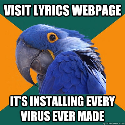 Visit lyrics webpage It's installing every virus ever made  Paranoid Parrot