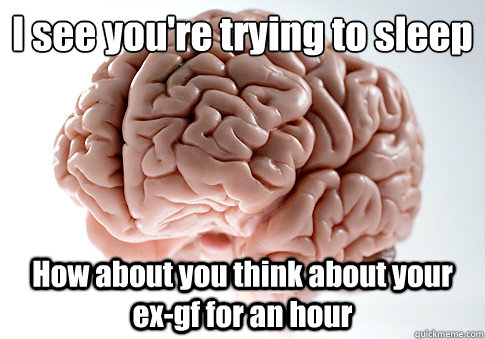I see you're trying to sleep How about you think about your ex-gf for an hour  Scumbag Brain